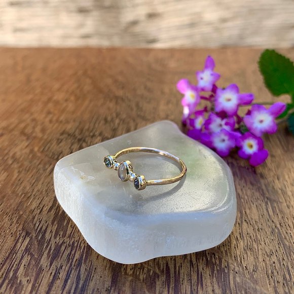 Melissa Joy Manning horseshoe 14k semi-precious stones trinity ring - Picture 2 of 13